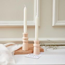 Denique Juego de 2 portavelas de cerámica, Juego de portavelas Creativo y Moderno, Centro de Mesa, decoración de Escritorio para decoración del hogar, Boda, Comedor, Fiesta (Beige)