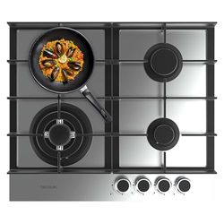 Cecotec Placa de Gas 4 Fuegos Bolero Squad G 4400F Inox. 8kW, Acero Inoxidable, Parrillas Hierro Fundido, Quemador WOK Triple Corona, Encendido Electrónico, Seguridad en Válvulas, Accesorio de Gas