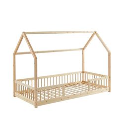BAÏTA - Lit enfent cabane Tiny pin Massif 90x190 sommier Inclus