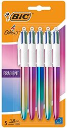 BIC 4 Colori Gradient, Penne Multicolore, Set di 5 Penne a Sfera con Fusti Multicolor, Cancelleria Scuola e Università