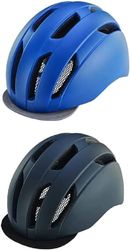 Fietshelm, maat: 55-58 cm, inmold, met textielvizier, kleuren: zwart met zwart vizier, donkerblauw met grijs