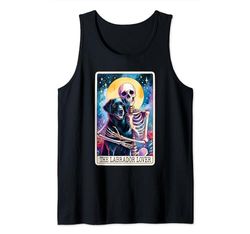 Perro Labrador Retriever Negro Con Tarjeta De Tarot Esqueleto Divertido Camiseta sin Mangas