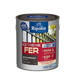 RIPOLIN - Peinture pour Fer Extérieur - Glycéro Antirouille - Sous-couche intégrée - Application directe sur Rouille - Résistante aux Intempéries, UV et Chocs - Brillant - 2L - Brun Normand RAL 8019