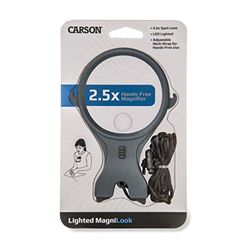 Carson MagniLook Lupa Compacta Manos-Libres con Luz LED, Aumento de 2.5X y Lente de Punto de 4.5X, con Cordón para el Cuello