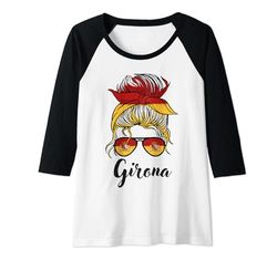 Mujer Girona Girl, Bandera España España Camiseta Manga Raglan