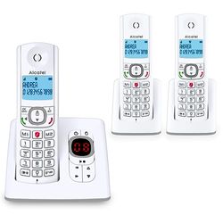 Alcatel F530 Voice Trio- draadloze DECT-telefoon in moderne kleuren, geïntegreerd antwoordapparaat, handsfree, display met achtergrondverlichting, beltonen VIP, 10 oproepmelodieën, wit/grijs