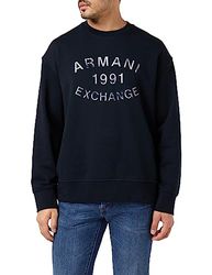 Armani Exchange Collo, Stampa Logo Frontale, Polsini Maglia di Tuta, Blau, S Uomo