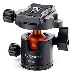 K&F Concept Low-Profile Tripod Ball Head, 28mm 360° Rotating Panoramic Aluminum Alloy Ball Head with 1/4" Quick Release Plate and Bubble Level Max Load 22LBS/10KG for Tripod,Slider and DSLR Cameras