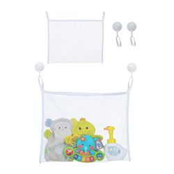 Relaxdays Rangement pour Les Jouets du Bain, Lot de 2, Filet avec ventouses, H x L : env. 35 x 45 cm, Enfant, Blanc