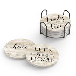 Hoomey Posavasos para Bebidas, Juego de 6 Posavasos absorbentes con Soporte, Posavasos de cerámica rústica con Respaldo de Corcho para protección de Mesa, Regalos de inauguración de la casa,