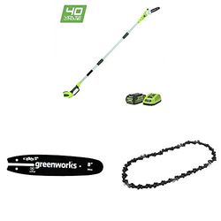 Greenworks Motosierra telescópica con batería G40PS20 con cadena y carril guía (Li-Ion 40V 20cm longitud espada 8 m/s velocidad cadena Barra aluminio 3 piezas con batería de 2Ah y cargador)