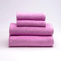 Sancarlos - Lot de 4 Serviettes Ocean, 2 lavabos et 2 Serviettes de Bain, Couleur Rose chicle, 100% Coton, 550 g/m²