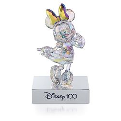 Swarovski Disney100 Minnie Mouse Figurine, Aurora Borealis Colour-Effect Crystal with Blue and Yellow Accents, Chrome Finished Metal and Black Velvet Base, from the Disney100 Collection