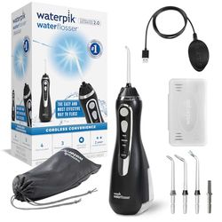 Waterpik Idropulsore Portatile, 3 Impostazioni di Pressione, Assicura la Rimozione della Placca Dentale ed è Utilizzabile in Viaggio o in Bagni Piccoli, Batteria Ricaricabile, Nero (WP-582EU)