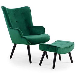 Fauteuil scandinave + pouf Lylou Velours Vert