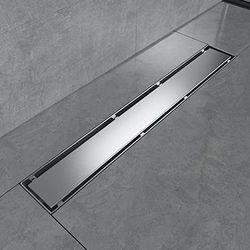 EMKE Canalina per doccia in acciaio inox, 50 cm, sifone con filtro antiodore/filtro per capelli, 2 – 1, design a fila laterale, scarico doccia per bagno