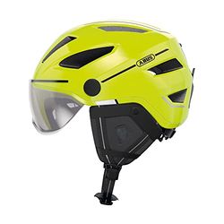 ABUS Capacete city Pedelec 2.0 ACE - capacete de bicicleta com luz traseira, viseira, protetor de chuva, proteção para os ouvidos - para homens e mulheres - amarelo brilhante, tamanho L