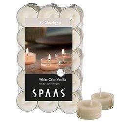 Spaas 30 Scented Clearlights, Tealights in Transparent Clear Cup, ± 4.5 Hours, White Cake Vanilla