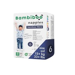 Bambiboo przyjazne dla skóry pieluchy dla niemowląt z miękkim włóknem bambusowym dla dzieci - pieluchy dla niemowląt - pieluchy jednorazowe - ochrona skóry - rozmiar 6 (XXL), 15 sztuk