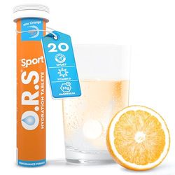 O.R.S Electrolyte Tablets for Sports Hydration | Premium Sports Electrolytes with Vitamin D + Magnesium | Vegan, Gluten-Free & Low-Calorie Hydration Tablets with Vitamins, Orange Flavour, 20 Servings