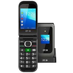 SPC Jasper 2 4G - Mobiele telefoon met Whatsapp, grote knoppen en toetsen, compatibel met gehoorapparaat, SOS-knop, dubbel scherm, 4G en oplaadstation - Zwart