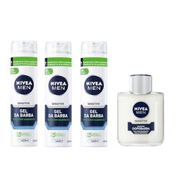 NIVEA MEN Sensitive Cofanetto con Gel da Barba 3 x 200 ml e Balsamo Dopobarba Uomo 100 ml, Kit barba uomo lenitivo e nutriente per la rasatura della pelle sensibile – Kit Esclusiva Amazon