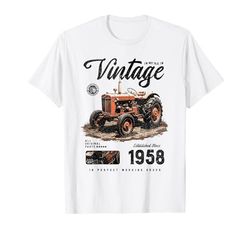 Birthday Farmer Vintage Tractor Born nel 1958 Maglietta