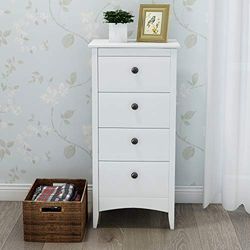Tall Chest of 4 Drawers White Bedside Cabinet Wood Storage Chest Bedroom Hallway Anti-Tipping Supports