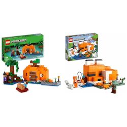 LEGO 21248 Minecraft La Granja-Calabaza Casa de Juguete de Construcción con Rana, Barco & 21178 Minecraft El Refugio-Zorro, Juguete de Construcción con Figuras de Zombi Ahogado y Animal