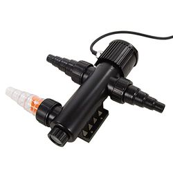 AquaForte GUV-209 UV-C, max. vijver 8 m³, max. debiet 1,5 m³/uur, 9 Watt, behuizing met Quick Lock-aansluiting, uitgerust met 3 aansluitingen: 3 slangtules 20/25/32/40 mm en UV-kijkglas