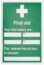 Seco Panneau en vinyle autocollant First Aid - Your First Aiders are/The Nearest First Aid Box is Situated - 200 mm x 300 mm
