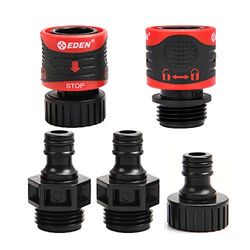 Eden 95210 Lot de 5 raccords de tuyau d'arrosage de qualité supérieure à connexion rapide avec fonction d'arrêt et verrouillage de l'eau