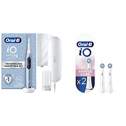 Oral-B IO 9 Brosse À Dents Électrique Connectée Bluetooth Édition Spéciale Bleue, 1 Brossette, 1 Étui De Voyage Chargeur, 1 Pochette Magnétique & iO Gentle Care Brossettes de Recharge, Pack de 2