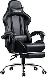 GTPLAYER Ergonomiczne krzesło gamingowe, krzesło biurowe, krzesło gamingowe z oparciem 135°, regulacja wysokości, chowane nogi, siedzisko do gier, szara skóra