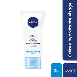 NIVEA Cuidados de dia 24H hidratante fresco FPS15 (2 x 50 ml), creme hidratante facial enriquecido com extrato de magnólia, cuidado facial mulher para pele normal