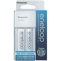 Panasonic eneloop kompakt micro USB-laddare för 2 AA/AAA NiMH-batterier, med micro USB-kabel och 2 eneloop AA/Mignon-batterier, min. 1 900 mAh, 2 100 laddningscykler