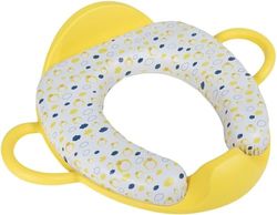 Siège de toilette jaune pour enfants, avec poignées de maintien et dossier, tablette souple rembourrée confortable et siège lavable