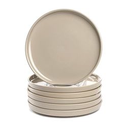 LEONARDO HOME Roma 026361 Lot de 6 assiettes plates, diamètre : 22 cm, passent au micro-ondes et au lave-vaisselle, empilables, en céramique pour 6 personnes, en faïence avec surface émaillée, beige