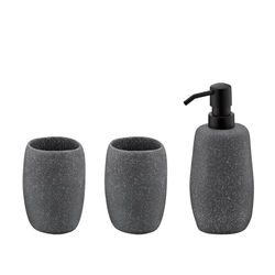 kela 390239 - Juego de baño de 3 Piezas, 1 dispensador de jabón + 2 Tazas, Efecto Piedra, Cemento, Gris, roda