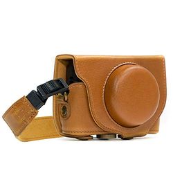 MegaGear MG601 para Sony Cyber-Shot DSC-WX500 estojo Ever Ready, capa de uso em couro em breve, com correia, castanho claro