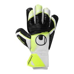 uhlsport Soft Advanced Gants de Gardien de But de Football - Enfants et Adultes - Fixation du Poignet, Blanc/Jaune Fluo/Noir, 9.5