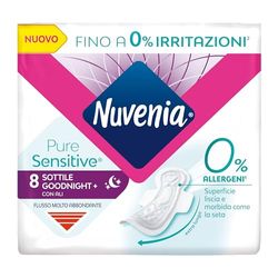 Nuvenia - Assorbente Pure Sensitive Sottile Notte con Ali - Confezione da 8 Assorbenti