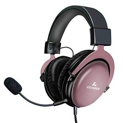 LYCANDER Auriculares USB con micrófono Desmontable, Conector de Audio híbrido de 3.5 mm y Entrada USB, Metal Resistente, Apto para conferencias, música, películas y Juegos, Premium - Negro/Rosa