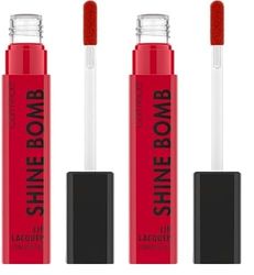 Catrice Shine Bomb Lip Lacquer, rossetto n. 040, rosso, a lunga durata, risultato immediato, lucido, colorato, vegano, senza olio, senza parabeni, senza particelle di microplastica, confezione da 2 (3