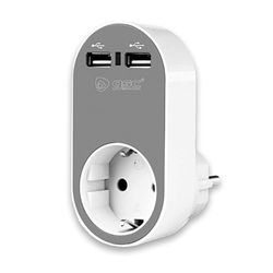 Presa da parete con 2 porte USB 5V in bianco e grigio, ideale per ricaricare cellulari e tablet in modo pratico ed efficiente. Il suo design elegante si integra in qualsiasi ambiente.