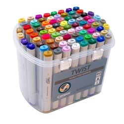 Campus Pennarelli a doppia punta twist, pennarelli alcool, pennarelli con punta rotonda 2 mm e smussatura 5 mm, pennarelli permanenti per tutte le superfici, include valigetta con manico (80 colori)