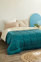 Toison d'Or Cocoon 400 Biais Couette, 240cm x 260cm Taille, Bleu Paon/Galet, Queen (U.K. Standard)