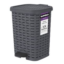 Superio Cestino in vimini con pedale, per interni ed esterni, colore grigio, 6 l, cestino per bagno, cucina, ufficio, patio o cortile