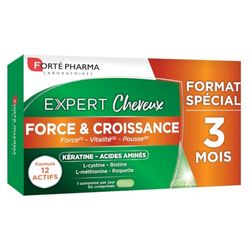 Forté Pharma - Expert Force & Croissance | Complément Alimentaire Cheveux - Fortification & Pousse des Cheveux | Roquette, Kératine, Zinc, Vitamine B8, Sélénium, Cuivre | 90 comprimés = 3 mois