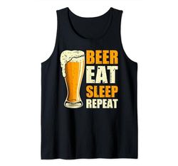 Comer dormir beber cerveza repetir regalo Camiseta sin Mangas